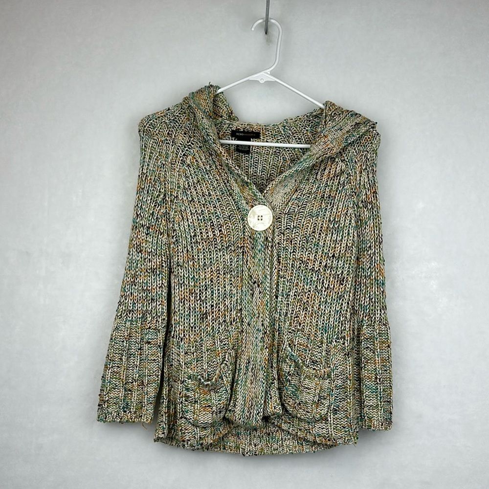 BCBG MaxAzria Green Hooded Pocketed 3/4 Sleeve Sweater  Sz Small